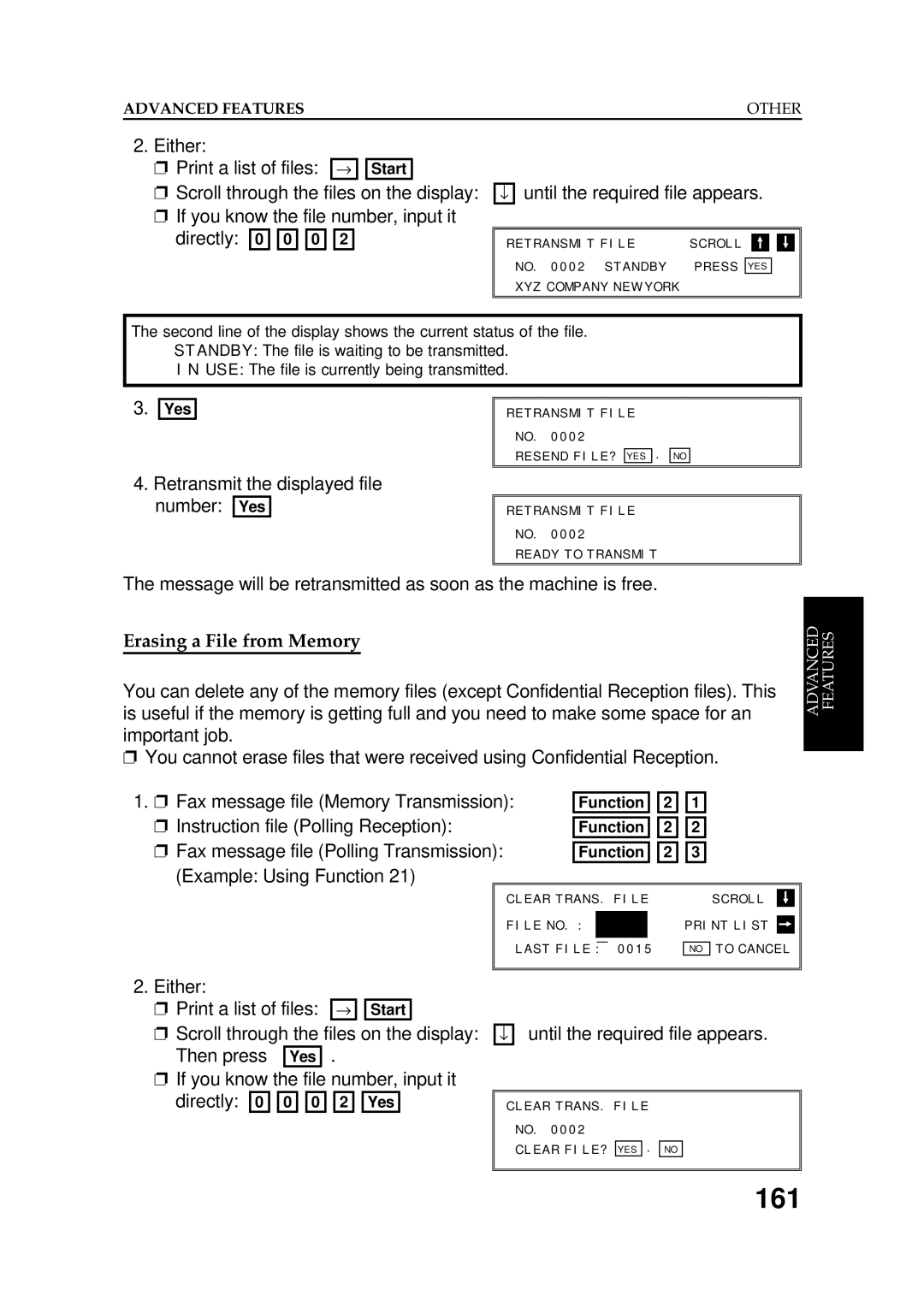 Ricoh FAX5600L manual 161, Fax message file Memory Transmission, Instruction file Polling Reception, Example Using Function 