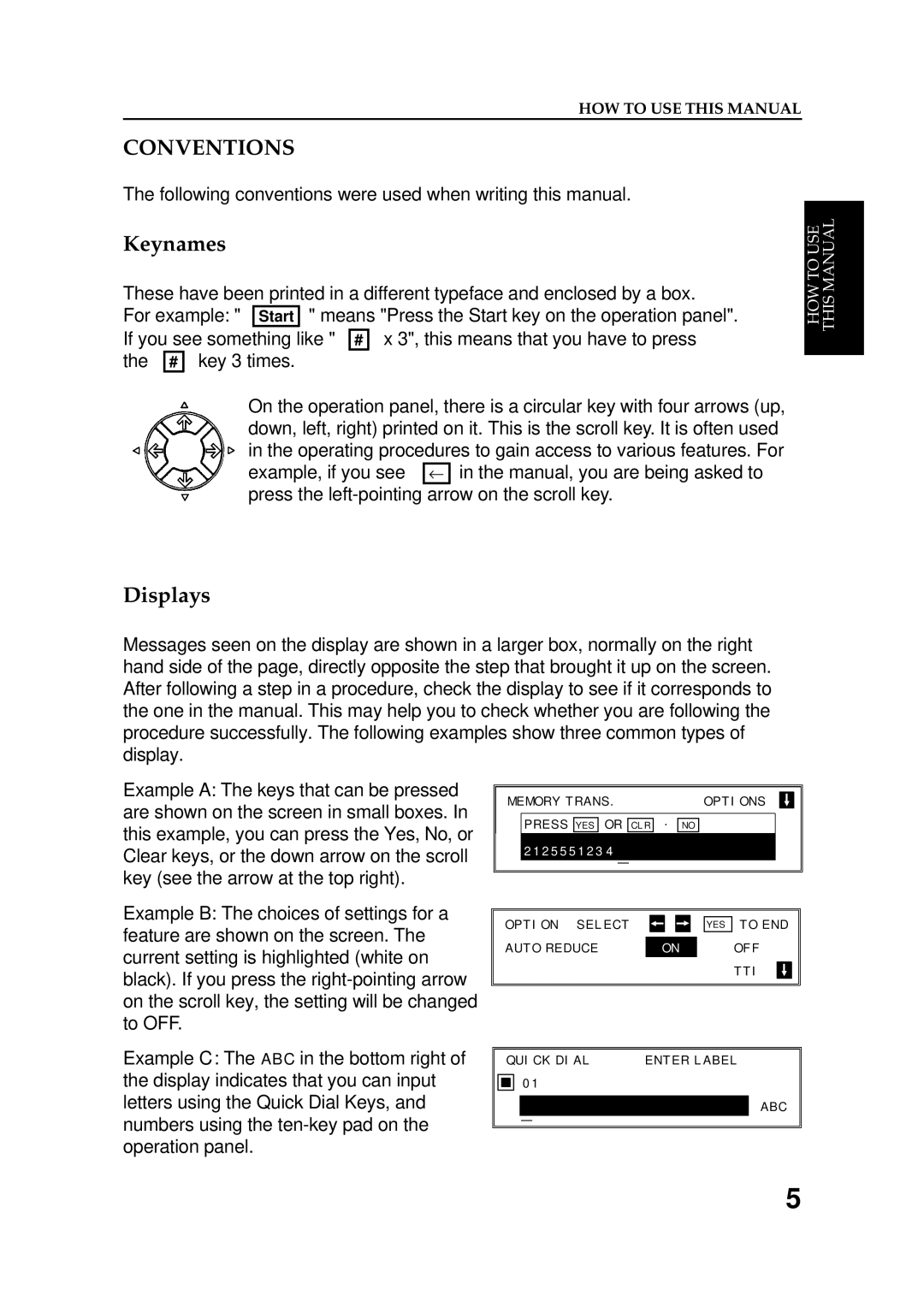 Ricoh FAX5600L Conventions, Keynames, Displays, Following conventions were used when writing this manual 