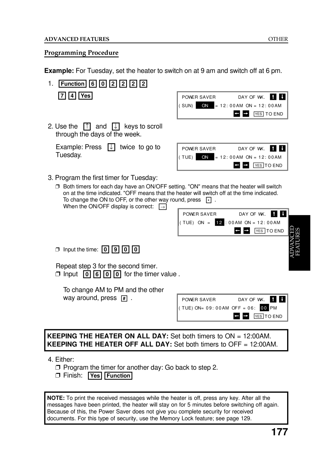 Ricoh FAX5600L manual 177, Programming Procedure, Program the first timer for Tuesday 