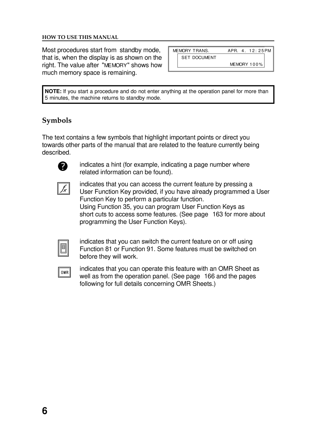 Ricoh FAX5600L manual Symbols 