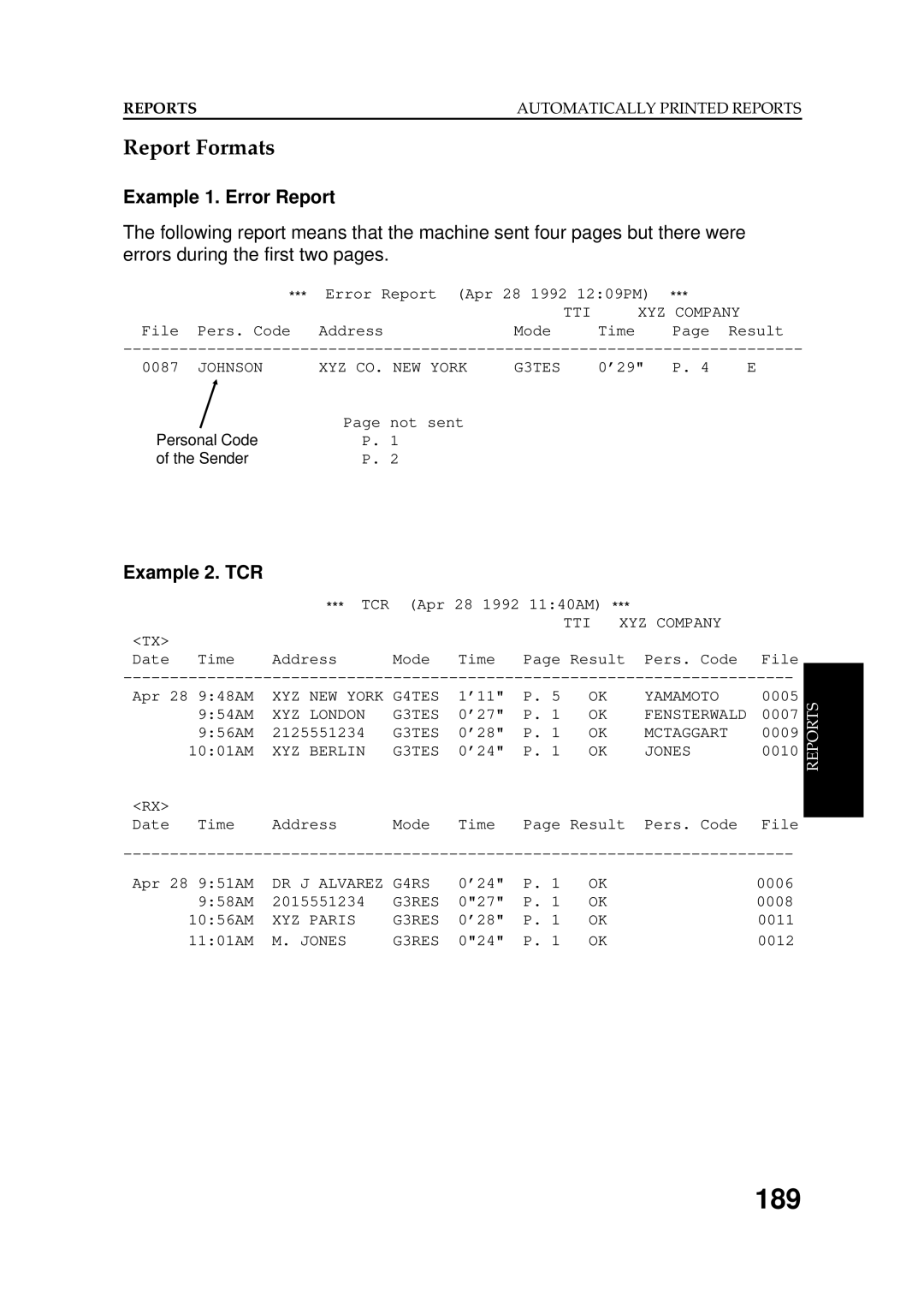 Ricoh FAX5600L manual 189, Report Formats 