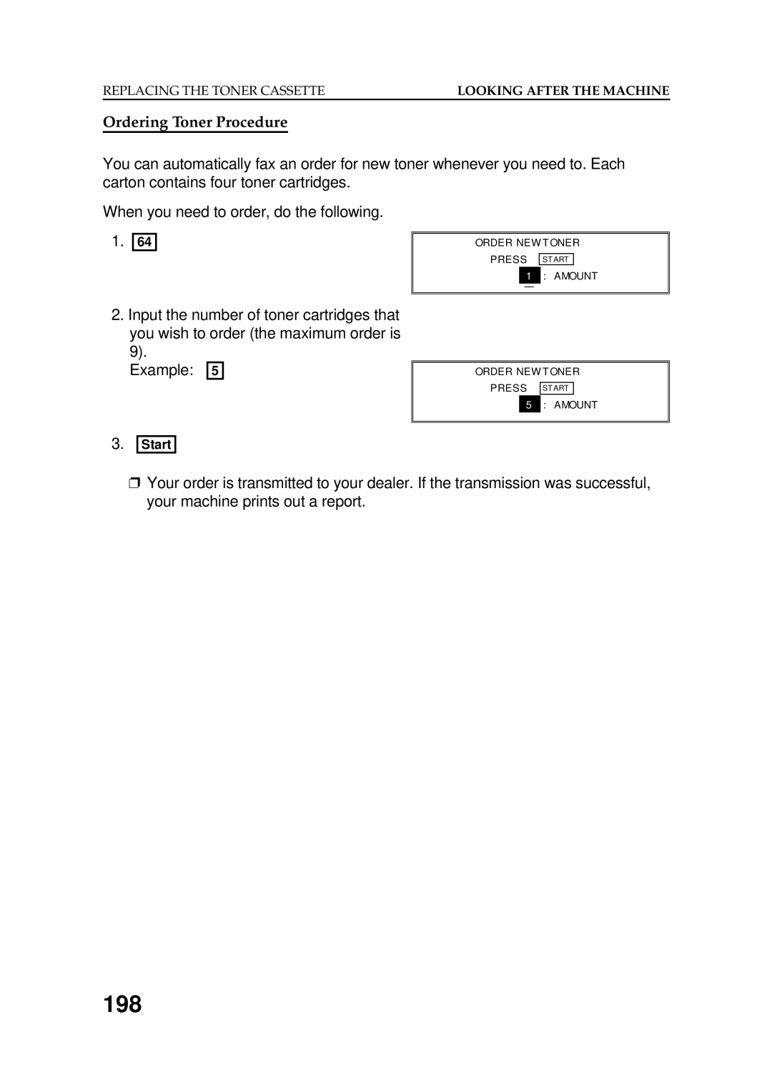 Ricoh FAX5600L manual 198, Ordering Toner Procedure 