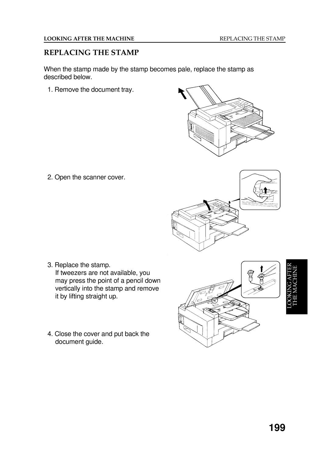 Ricoh FAX5600L manual 199, Replacing the Stamp 