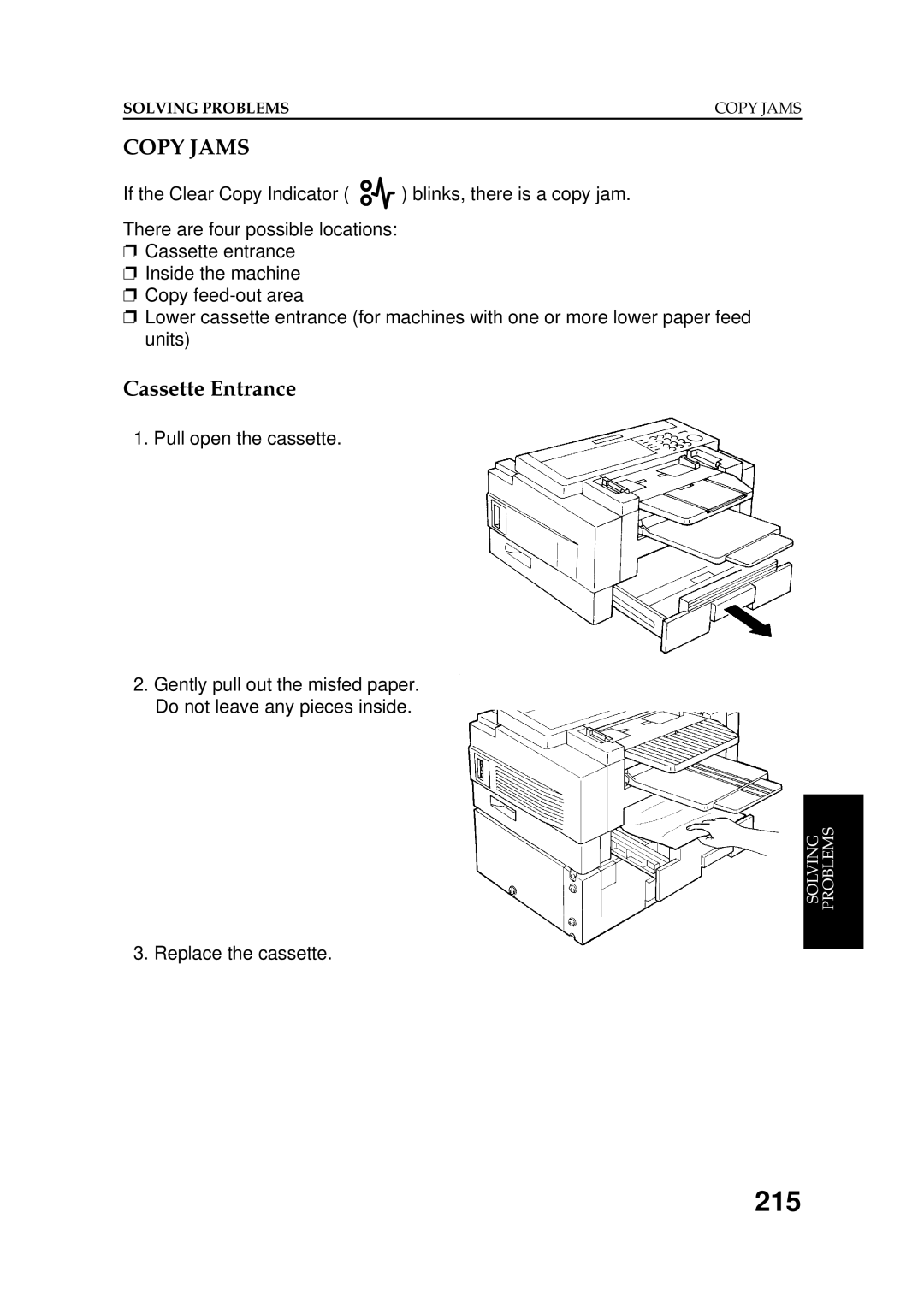 Ricoh FAX5600L manual 215, Copy Jams, Cassette Entrance 