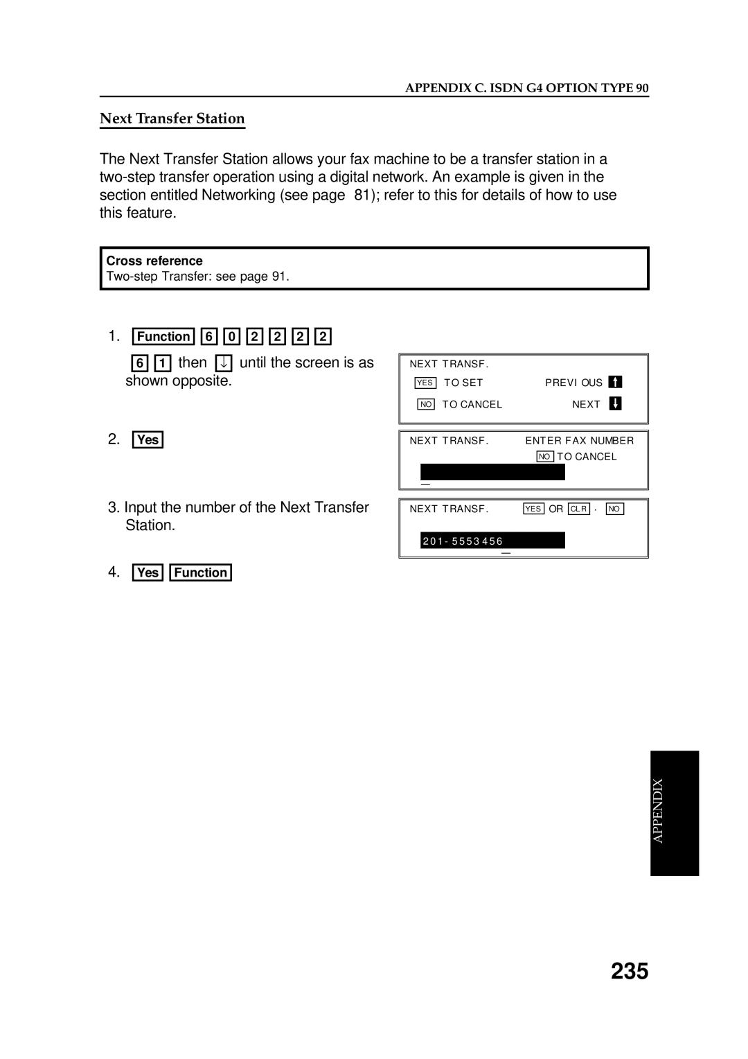 Ricoh FAX5600L manual 235, Input the number of the Next Transfer Station 