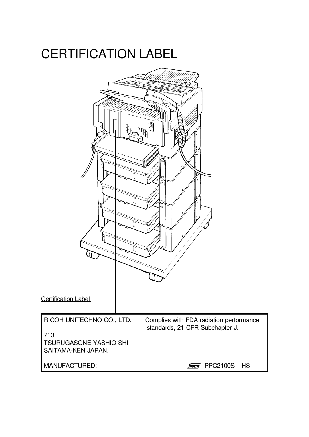 Ricoh FAX5600L manual Certification Label 