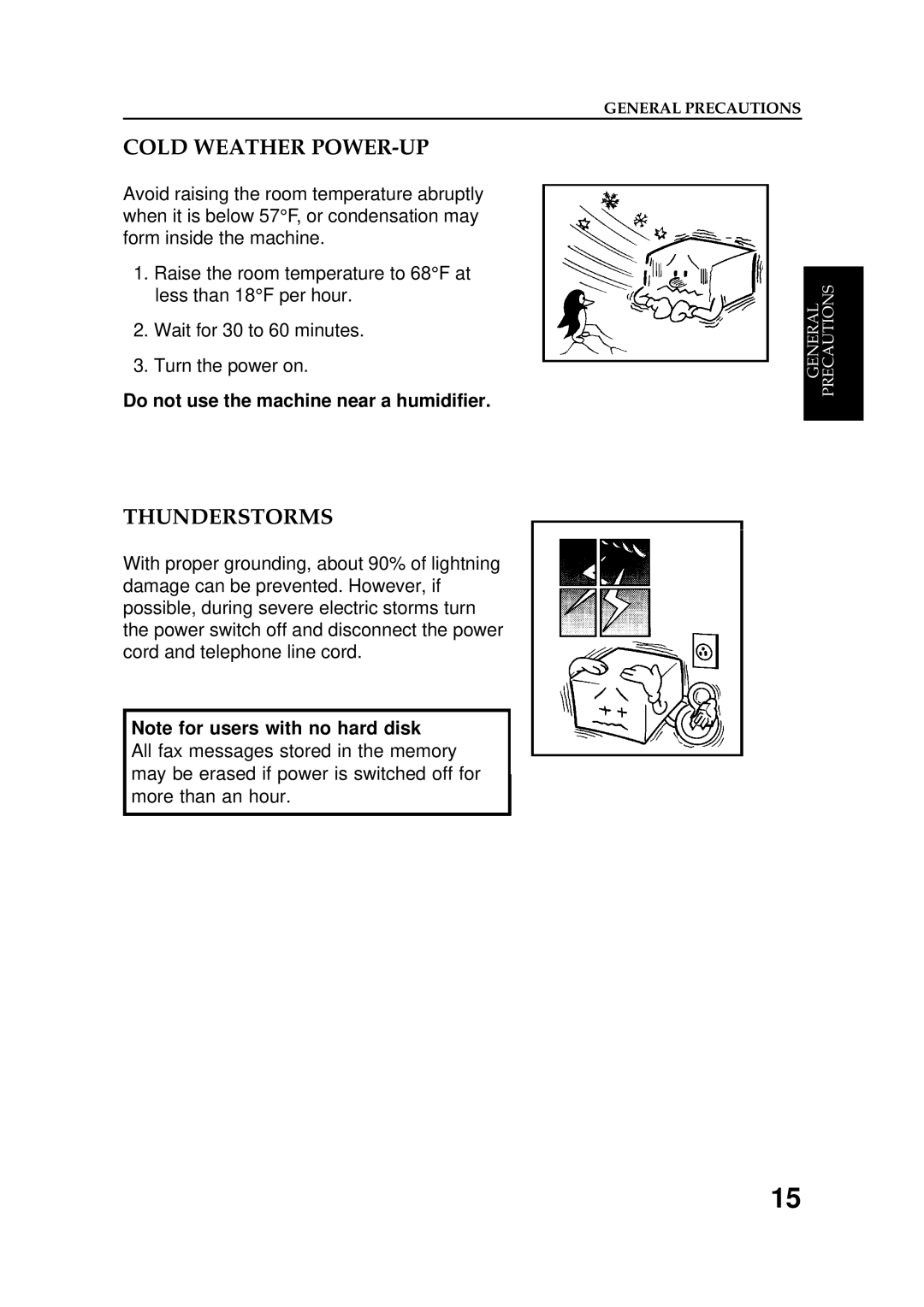 Ricoh FAX5600L manual Cold Weather POWER-UP, Thunderstorms 