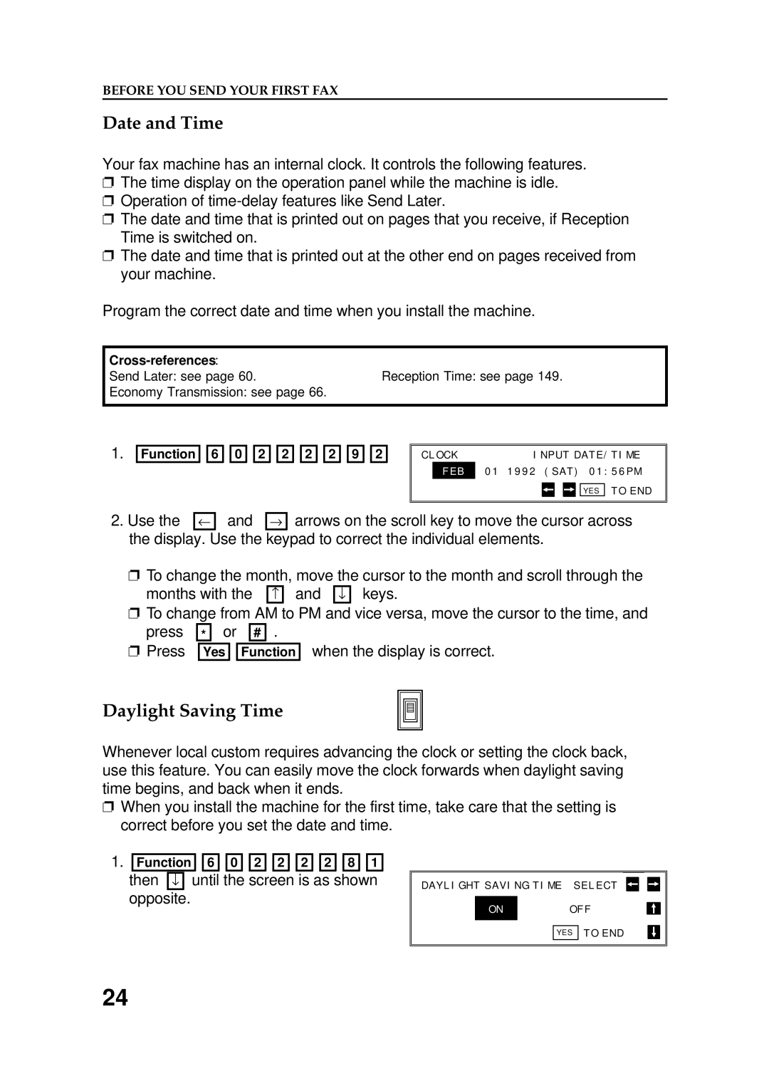 Ricoh FAX5600L manual Date and Time, Daylight Saving Time, When the display is correct 