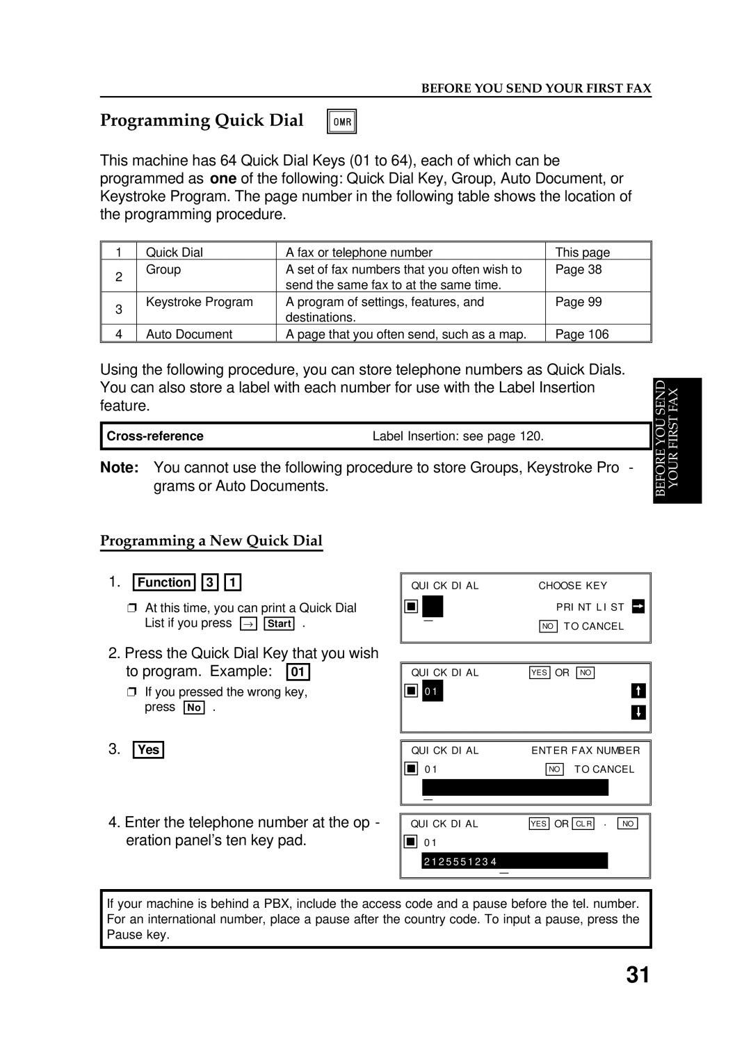 Ricoh FAX5600L manual Programming Quick Dial, Programming a New Quick Dial 