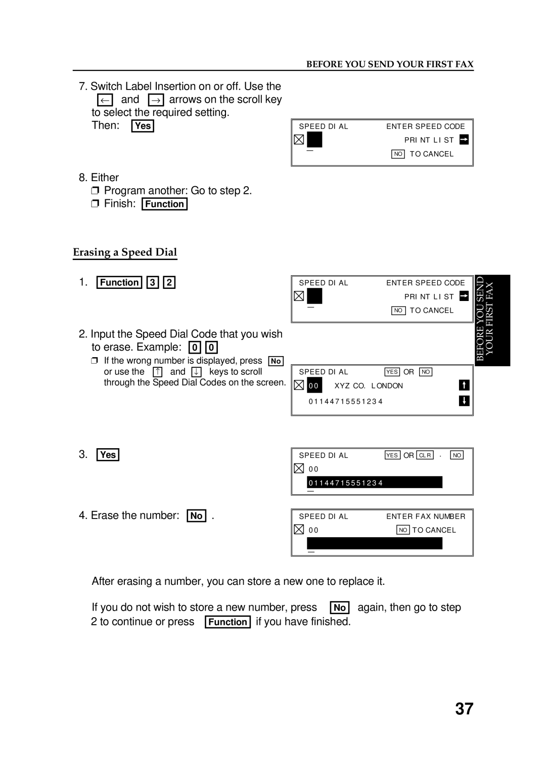 Ricoh FAX5600L Erasing a Speed Dial, Input the Speed Dial Code that you wish To erase. Example 0, Erase the number No 