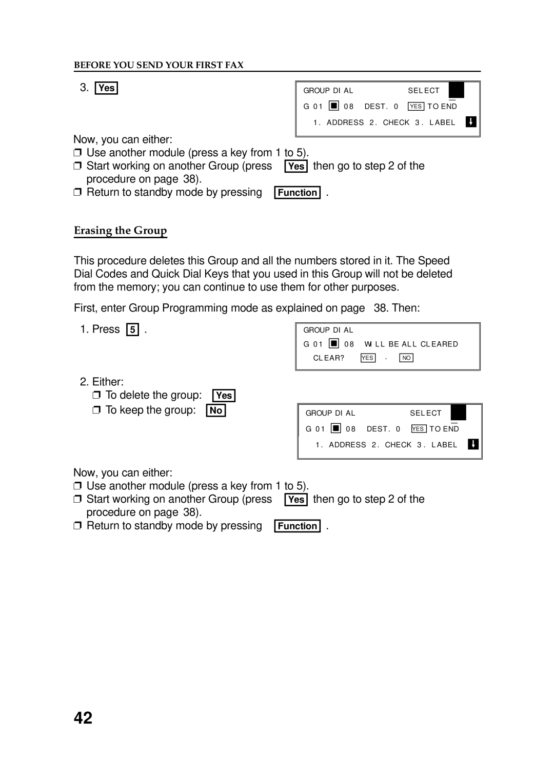 Ricoh FAX5600L manual Erasing the Group, Either To delete the group To keep the group 