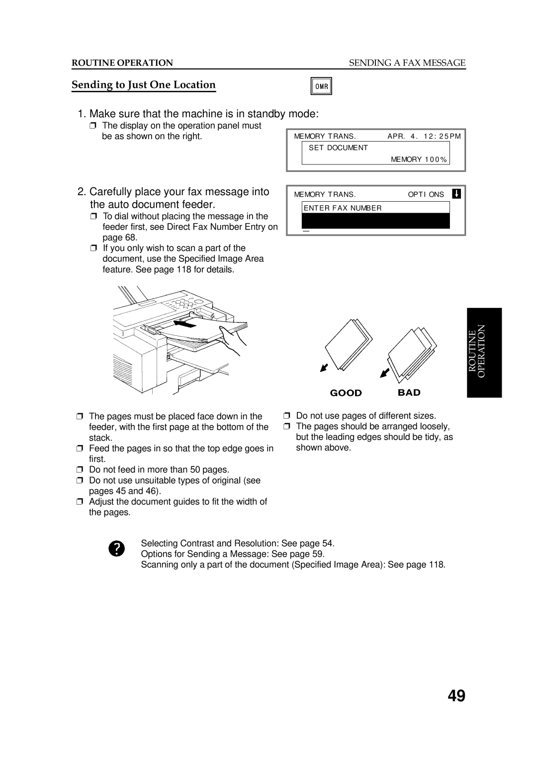 Ricoh FAX5600L manual Sending to Just One Location, Make sure that the machine is in standby mode 