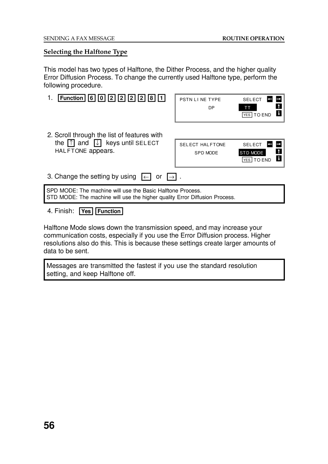 Ricoh FAX5600L manual Selecting the Halftone Type, Scroll through the list of features with 