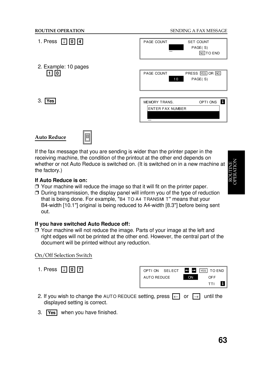 Ricoh FAX5600L manual Press ↓ 0 Example 10 pages, Auto Reduce 