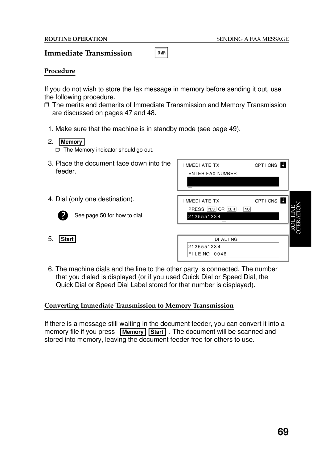 Ricoh FAX5600L manual Procedure, Converting Immediate Transmission to Memory Transmission 