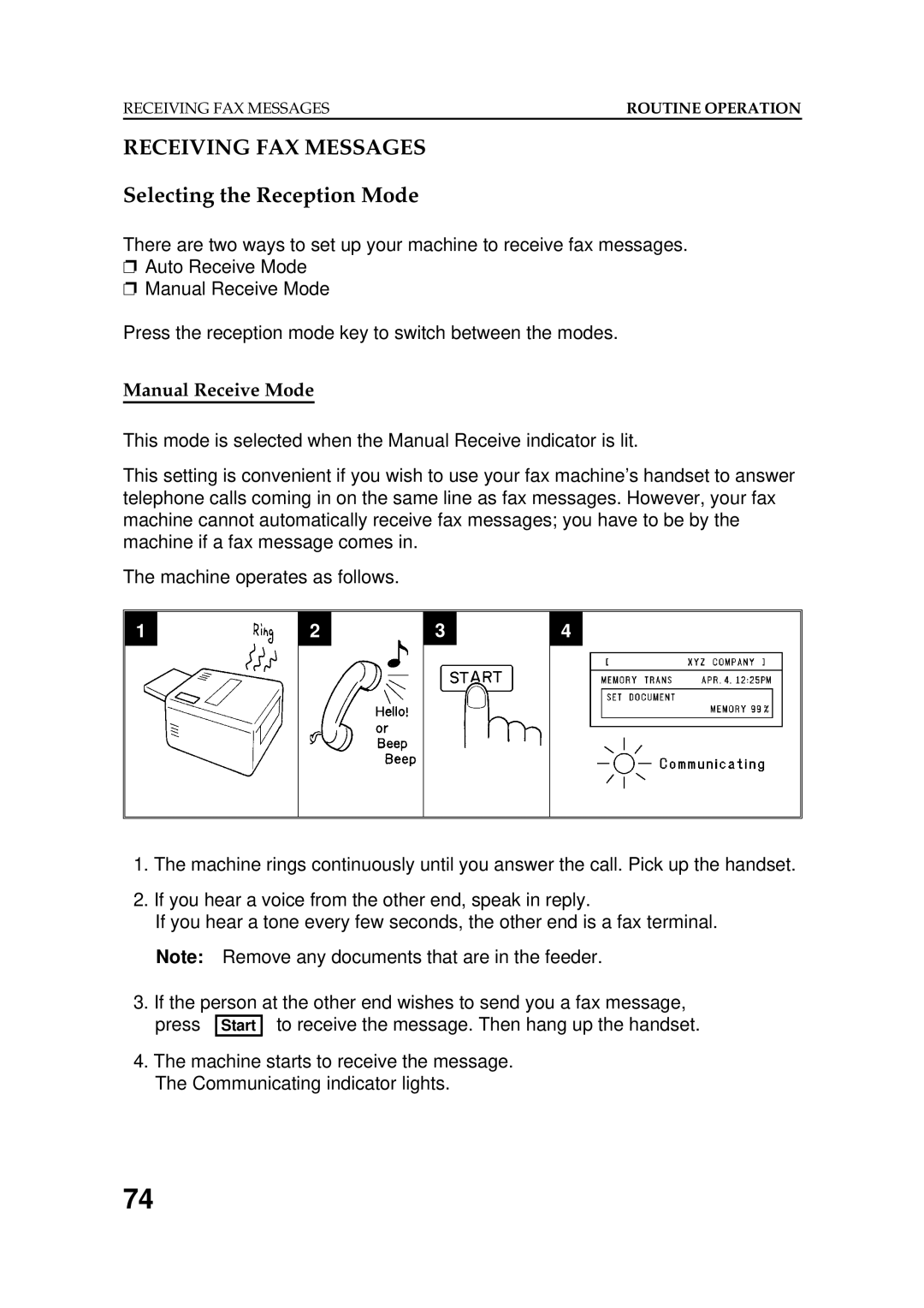 Ricoh FAX5600L manual Receiving FAX Messages, Selecting the Reception Mode, Manual Receive Mode 