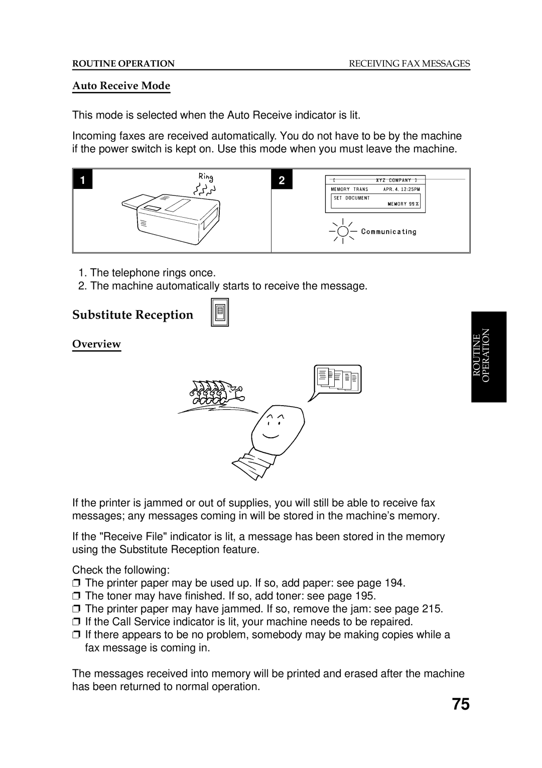 Ricoh FAX5600L manual Substitute Reception, Auto Receive Mode 