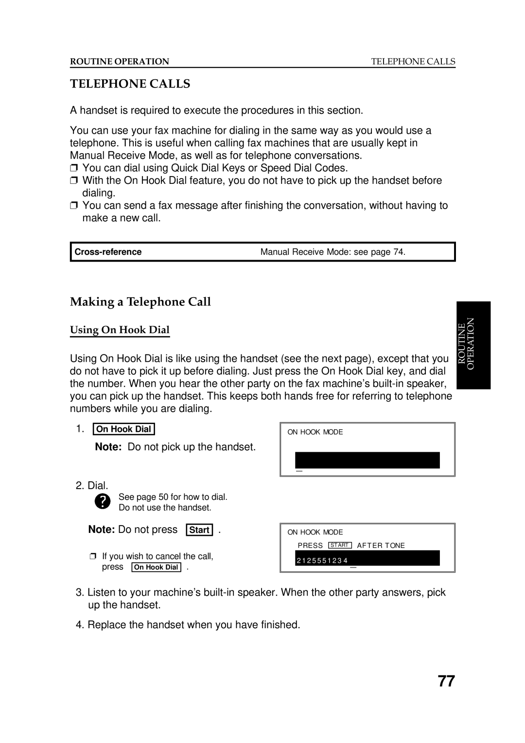Ricoh FAX5600L manual Telephone Calls, Making a Telephone Call, Using On Hook Dial 
