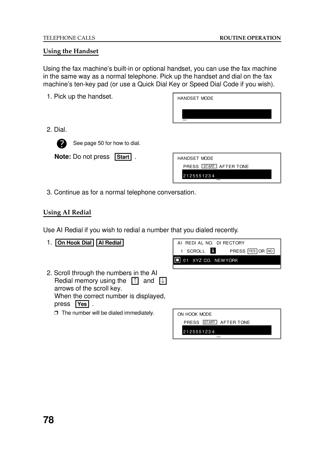 Ricoh FAX5600L manual Using the Handset, Using AI Redial 