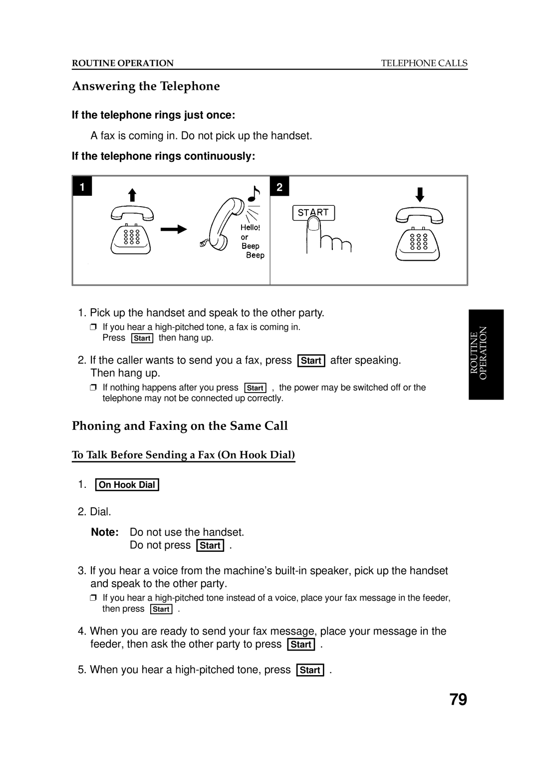 Ricoh FAX5600L Answering the Telephone, Phoning and Faxing on the Same Call, To Talk Before Sending a Fax On Hook Dial 