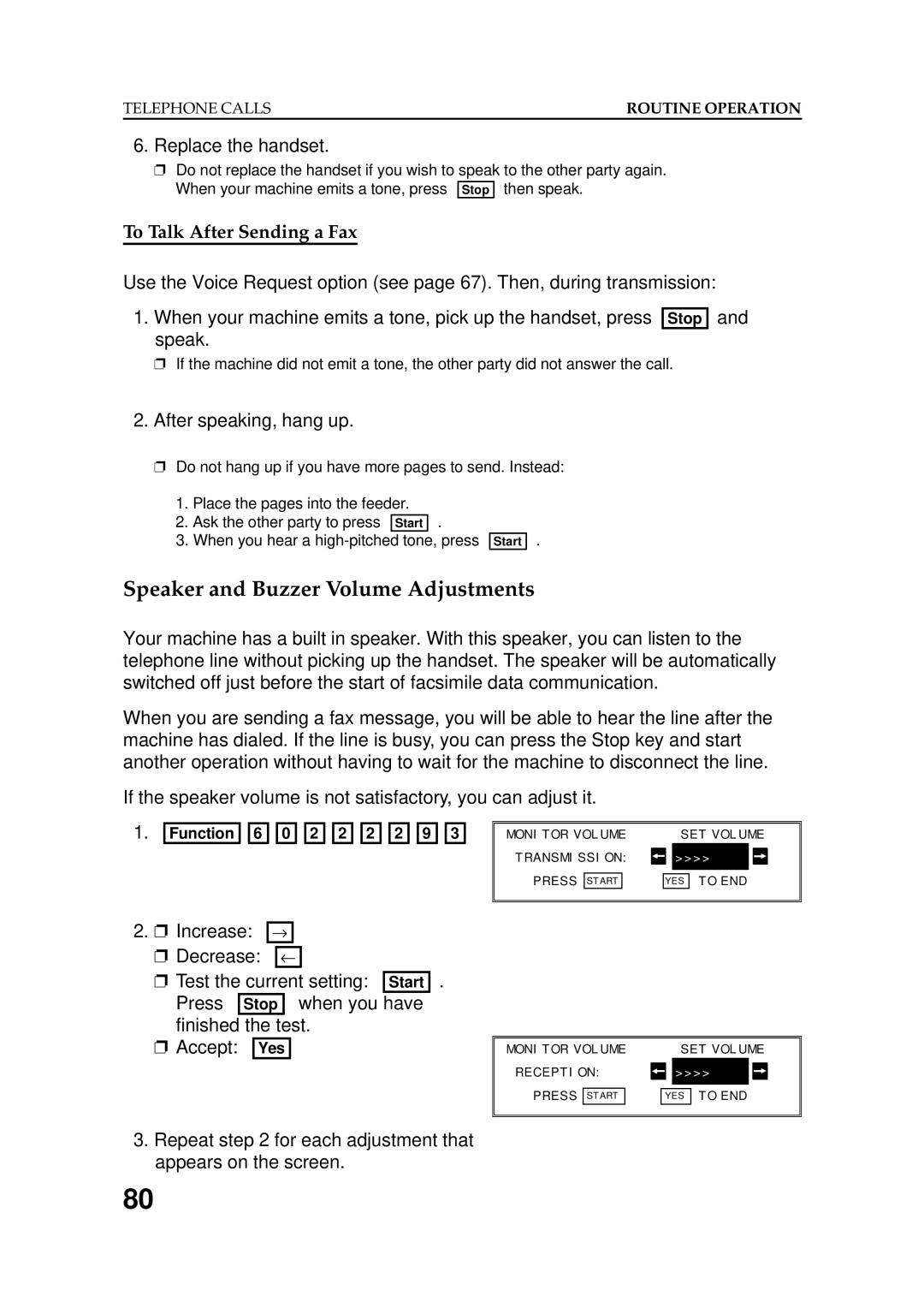 Ricoh FAX5600L manual Speaker and Buzzer Volume Adjustments, To Talk After Sending a Fax 