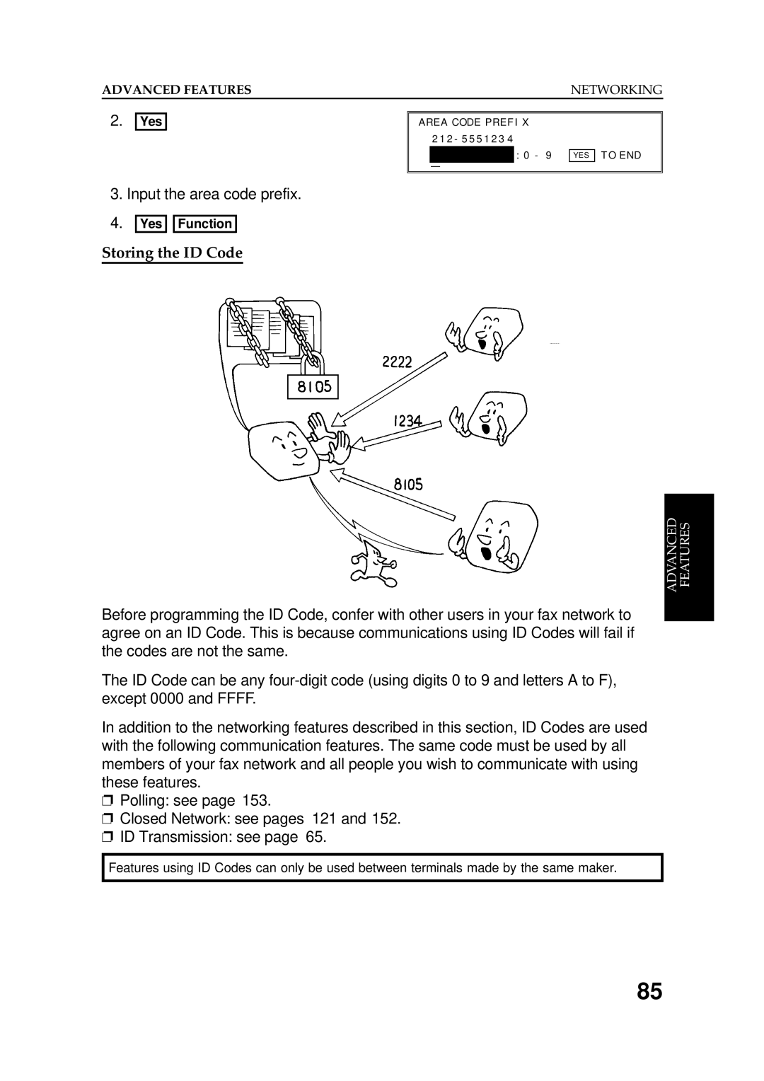 Ricoh FAX5600L manual Input the area code prefix, Storing the ID Code 