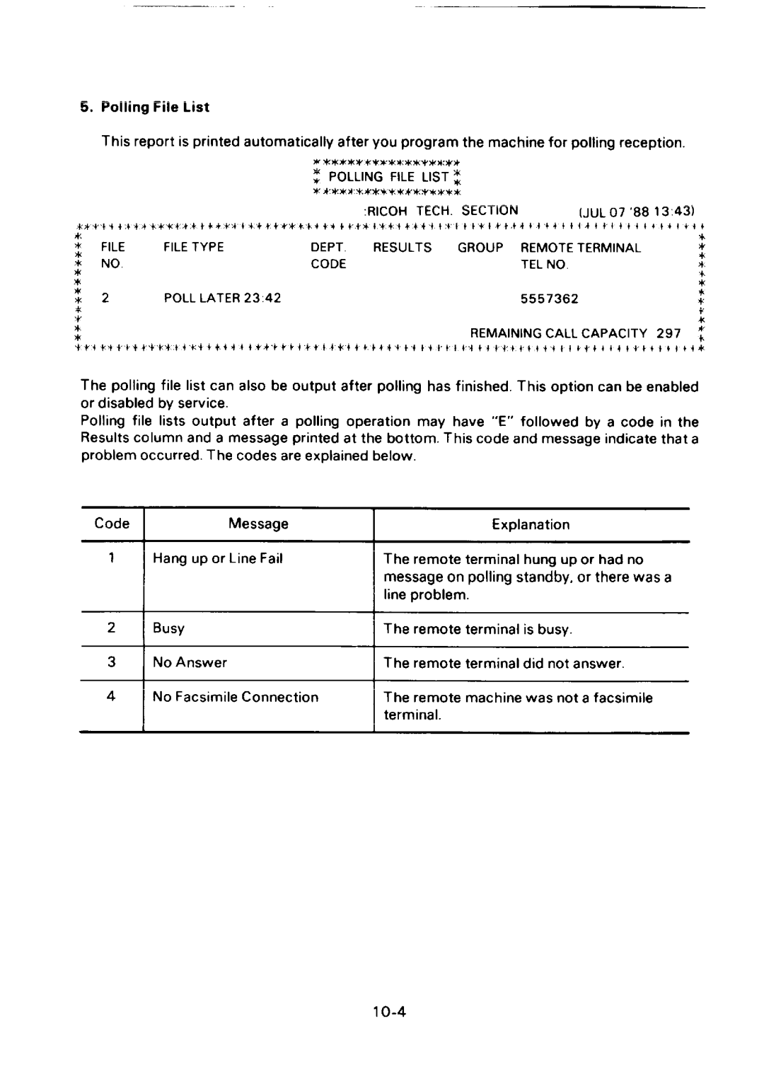 Ricoh FAX75 manual Remaining Call Capacity 