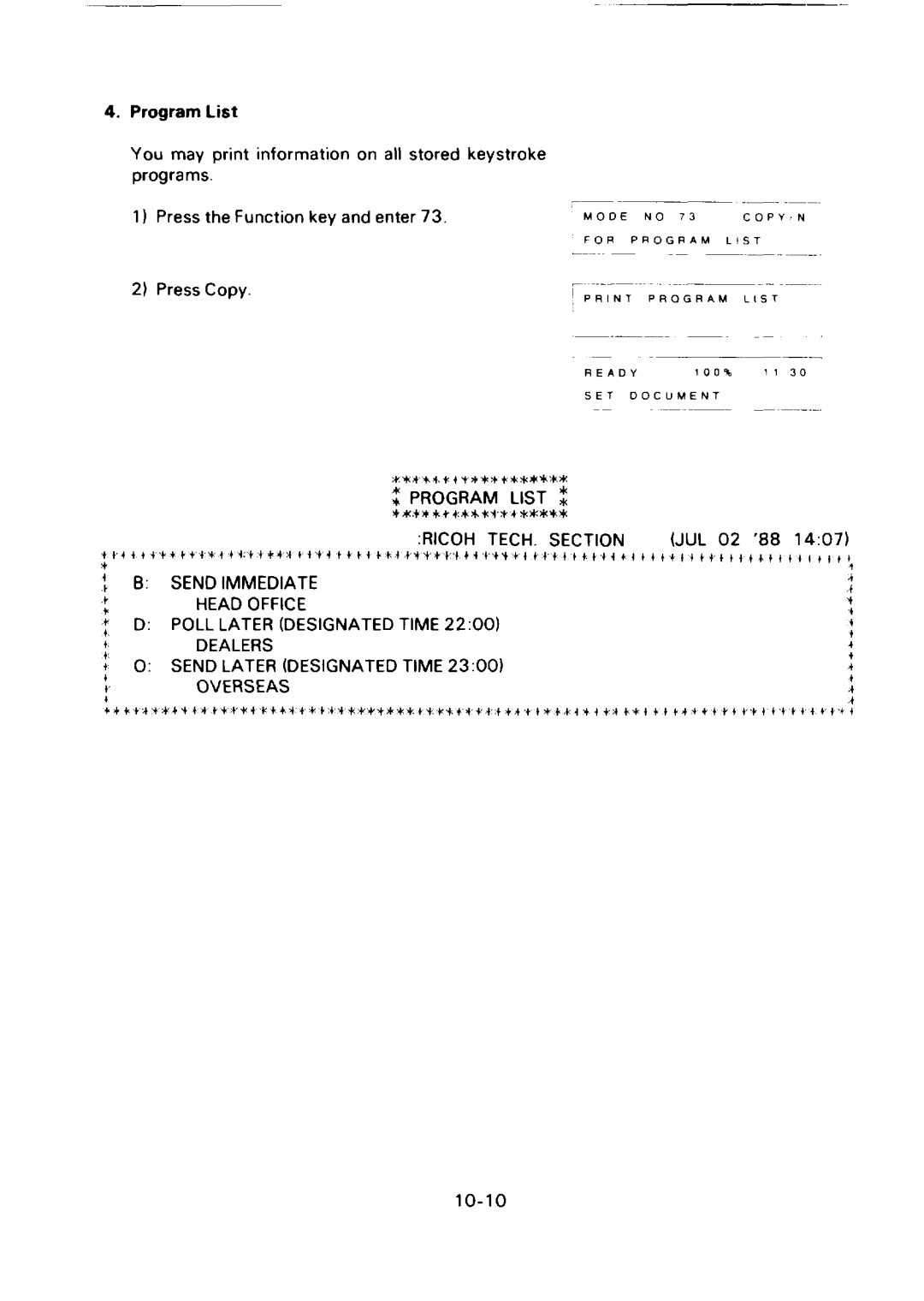 Ricoh FAX75 manual Send Immediate Head Office Poll Later Designated Time, Dealers Send Later Designated TIME23OO Overseas 