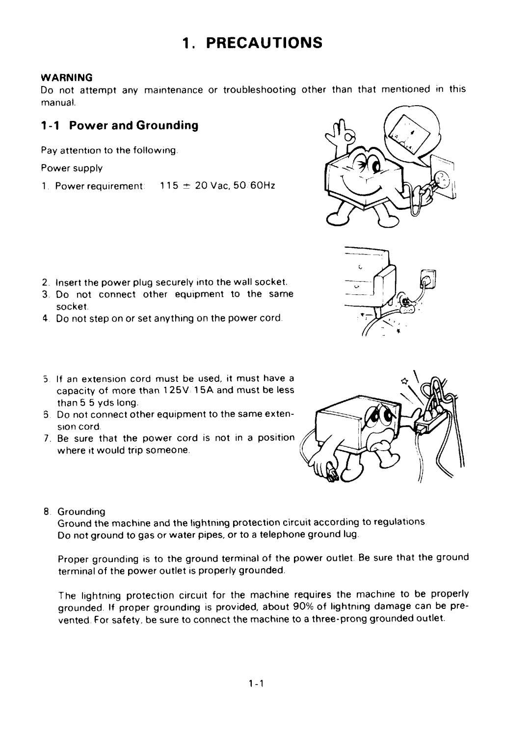 Ricoh FAX75 manual Precautions, Power and Grounding 