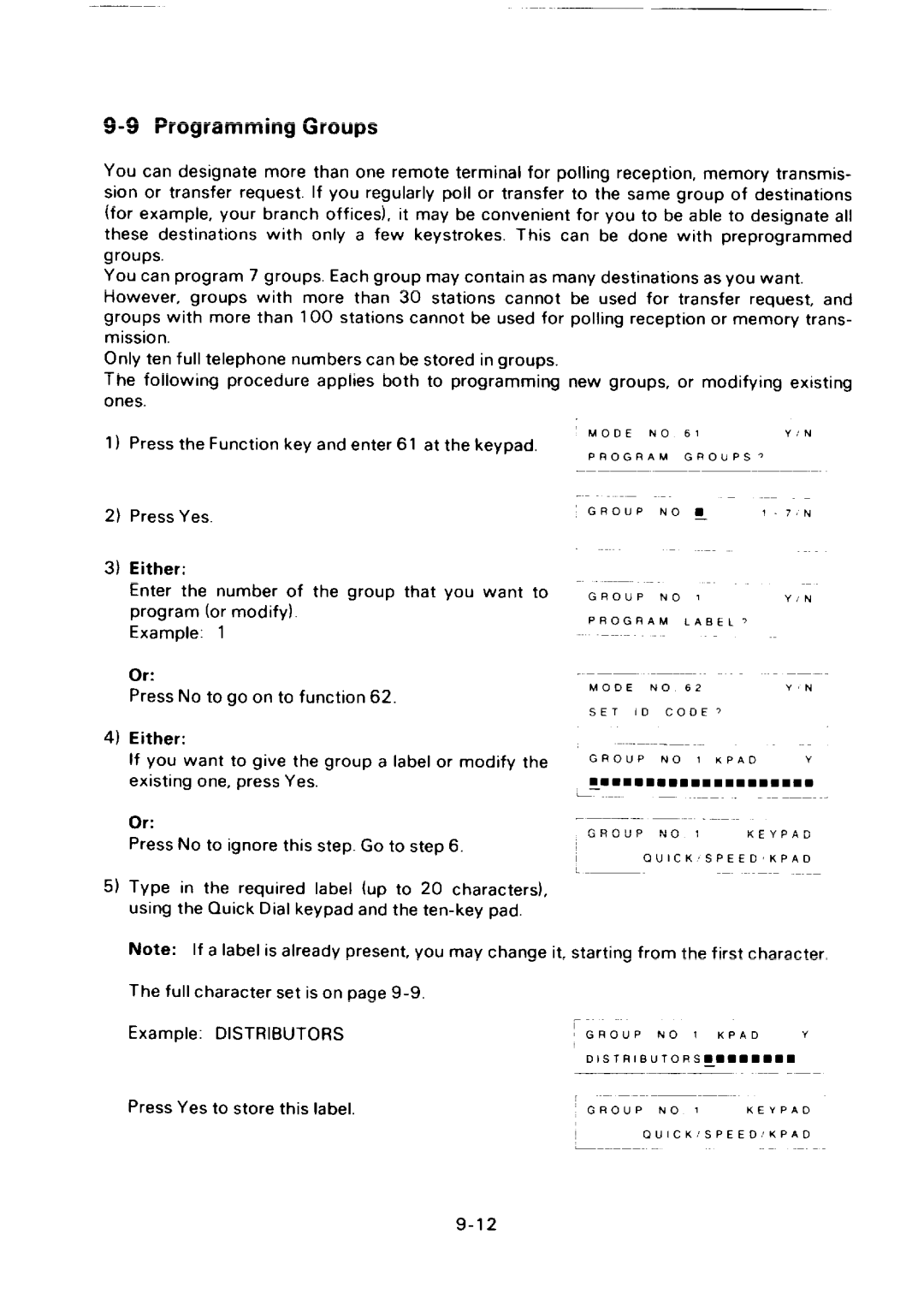 Ricoh FAX75 manual Programming Groups, Group Keypad, Pad 