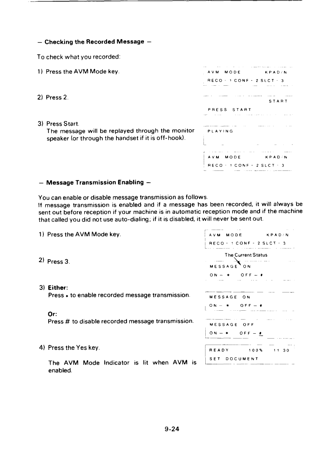 Ricoh FAX75 manual AVM Mode Indicator is lit when AVM is enabled 