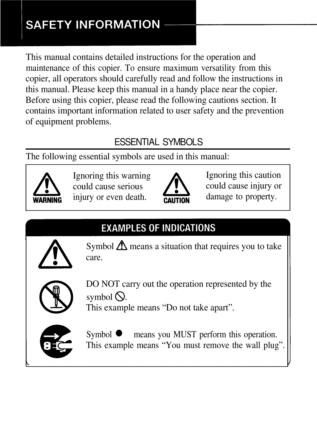 Ricoh 1008, FT1208 manual Essential Symbols 