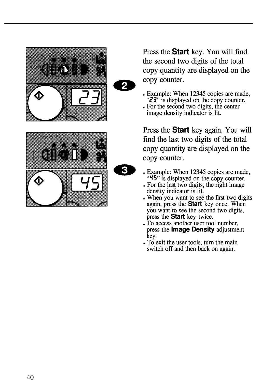 Ricoh 1008, FT1208 manual For the second two digits, the center image density indicator is lit 
