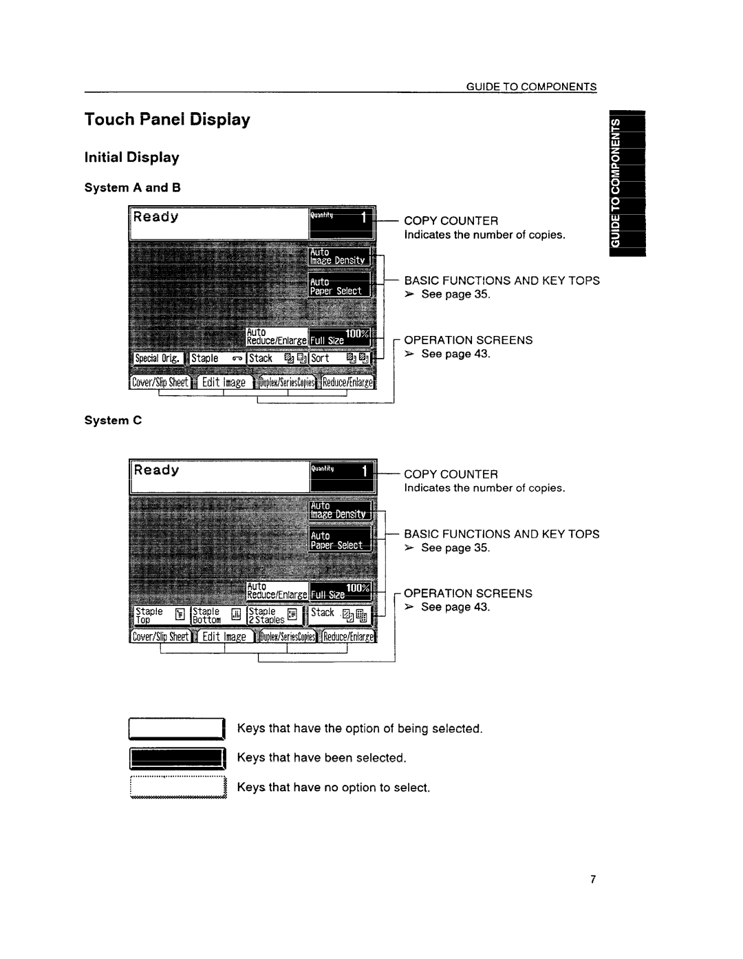 Ricoh FT6655 Touch Panel Display, Initial Display System a and B, Operation Screens, Basic Functions and KEY Tops ~ See 