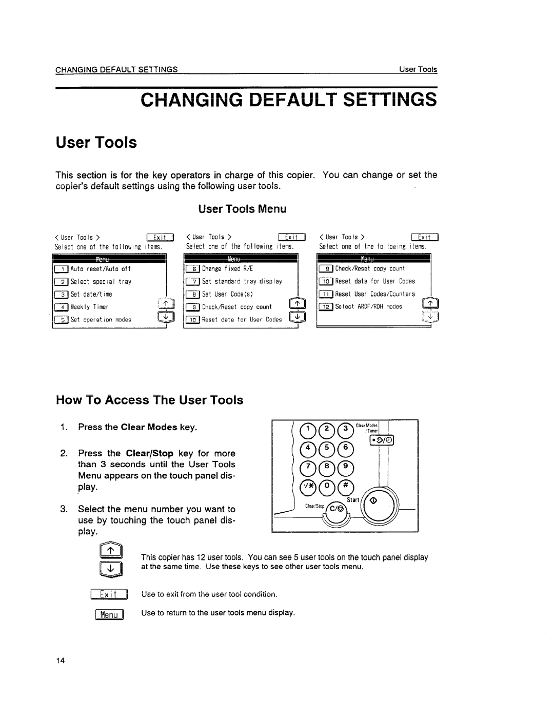 Ricoh FT6645 Changing Default Settings, How To Access The User Tools, Use to return to the user tools menu display 