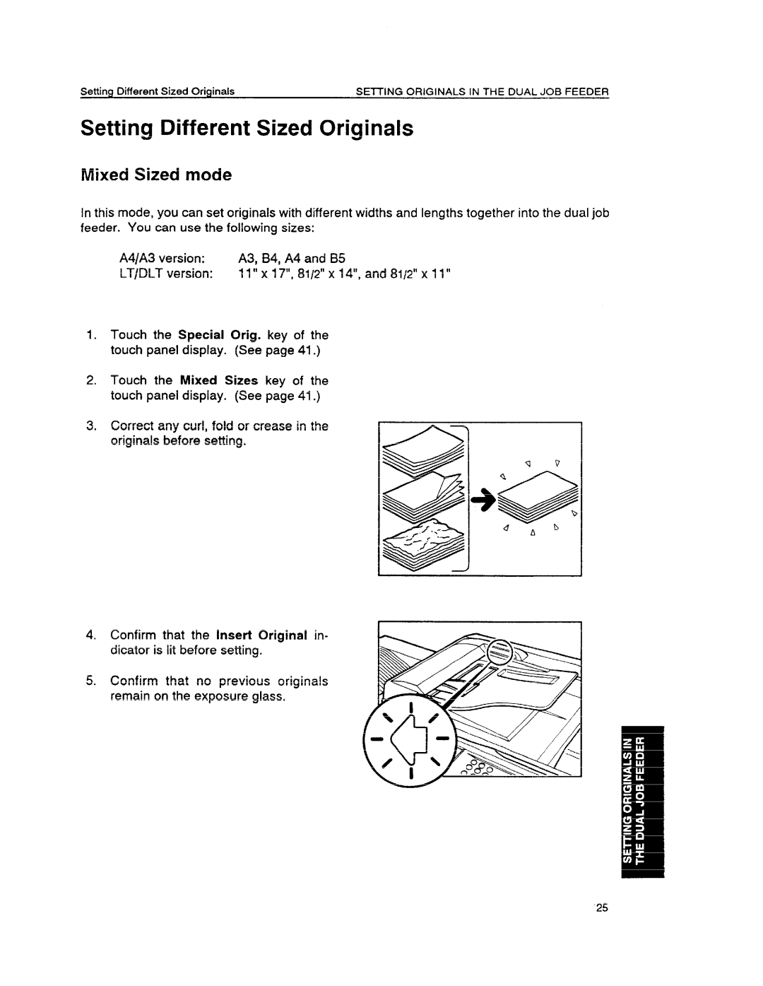 Ricoh FT6655, FT6645 manual Setting Diffe Sized Originals, Mixed Sized mode, Lt/Dlt 