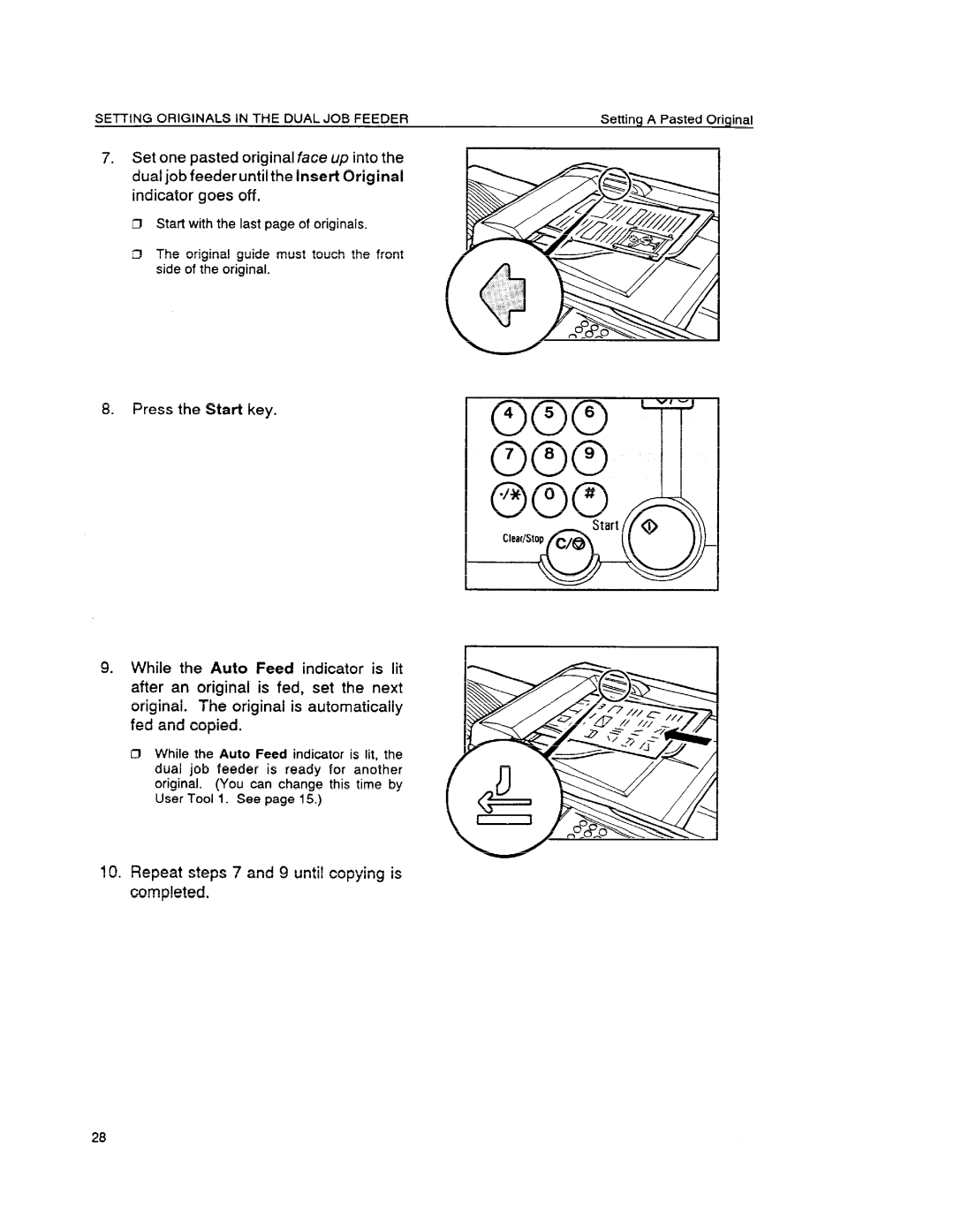 Ricoh FT6645, FT6655 manual ’Wl, Repeat steps 7 and 9 until copying is completed 