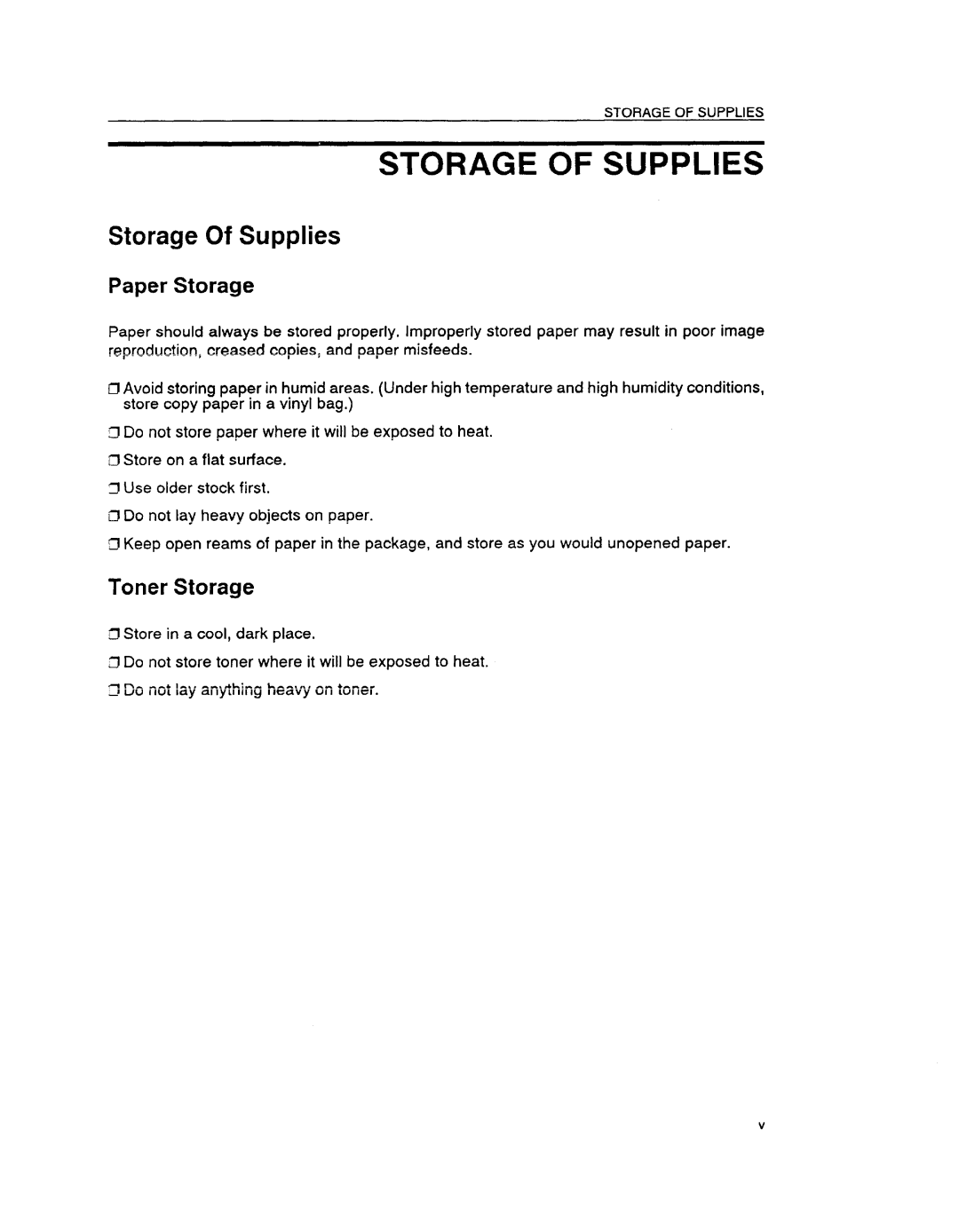 Ricoh FT6655, FT6645 manual Storage of Supplies, Paper Storage, Toner Storage 