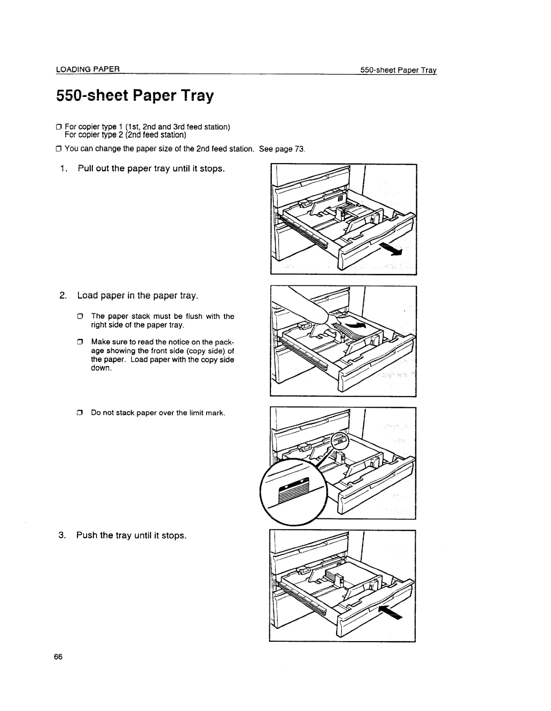 Ricoh FT6655, FT6645 manual Sheet Paper Tray, Push the tray until it stops 