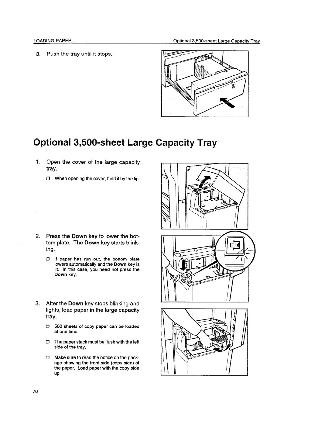 Ricoh FT6655, FT6645 manual Optional 3,500-sheet Large Capacity Tray, Open the cover of the large capacity tray 