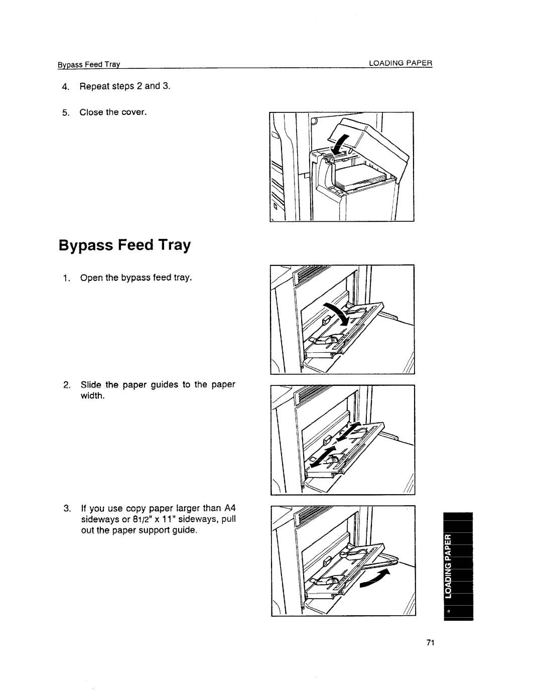 Ricoh FT6645, FT6655 manual Bypass Feed Tray, Repeat steps 2 Close the cover 