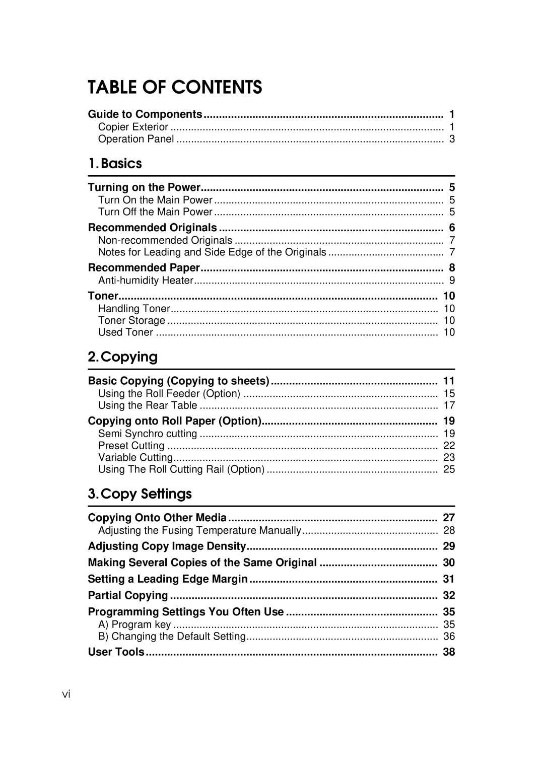 Ricoh FW770 manual Table of Contents 