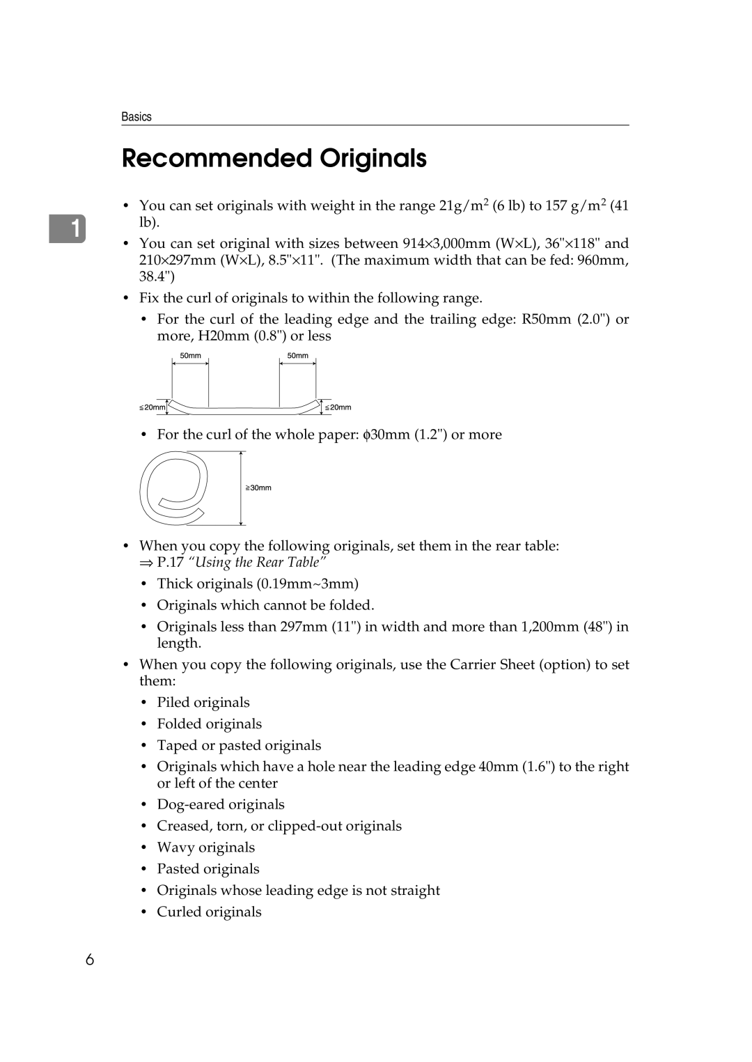 Ricoh FW770 manual Recommended Originals, ⇒ P.17 Using the Rear Table 