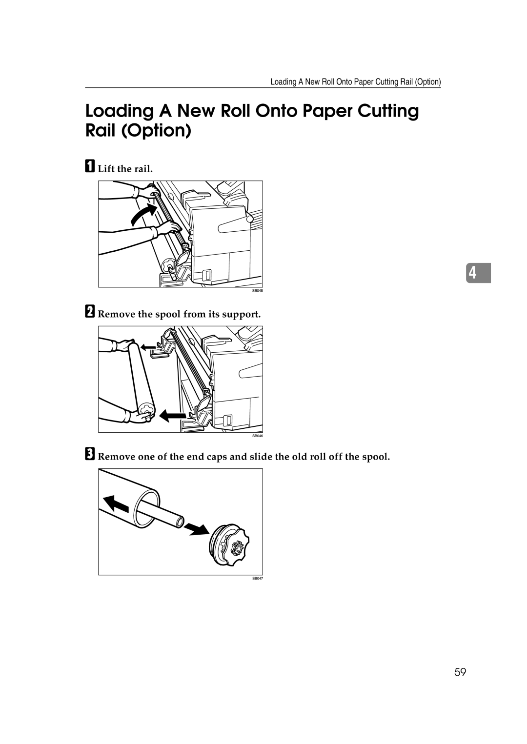 Ricoh FW770 manual Loading a New Roll Onto Paper Cutting Rail Option 