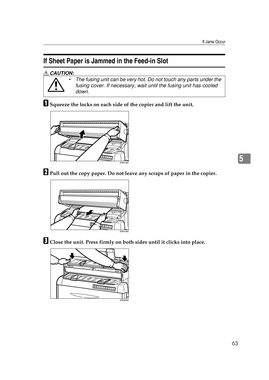 Ricoh FW770 manual If Sheet Paper is Jammed in the Feed-in Slot 