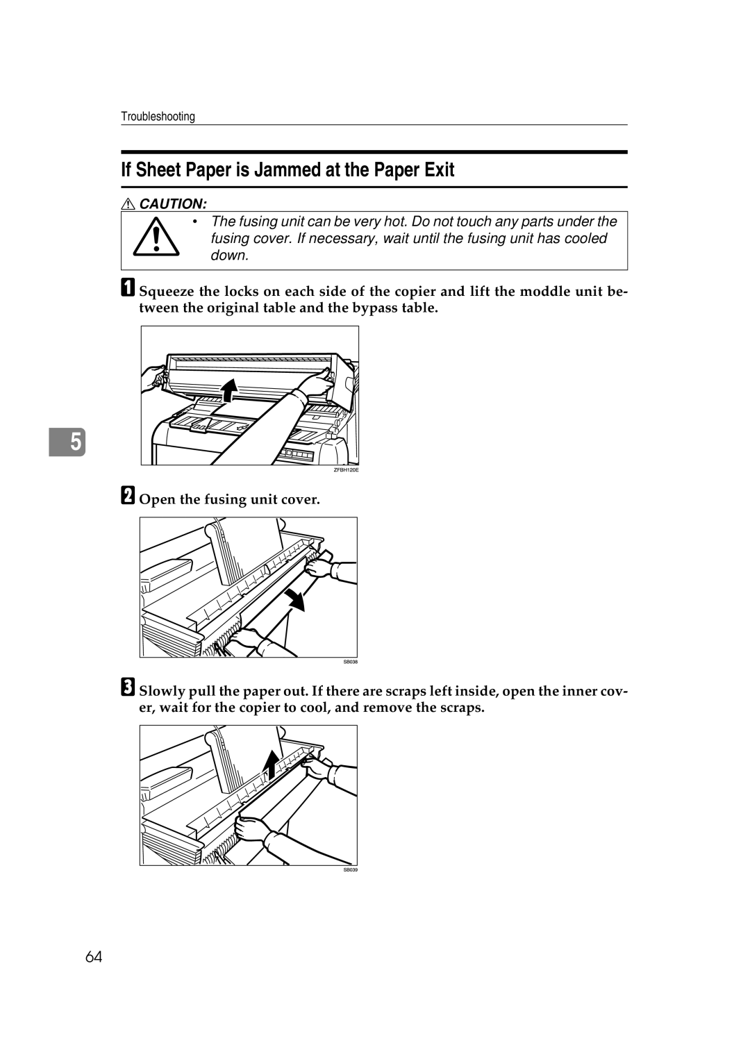 Ricoh FW770 manual If Sheet Paper is Jammed at the Paper Exit 