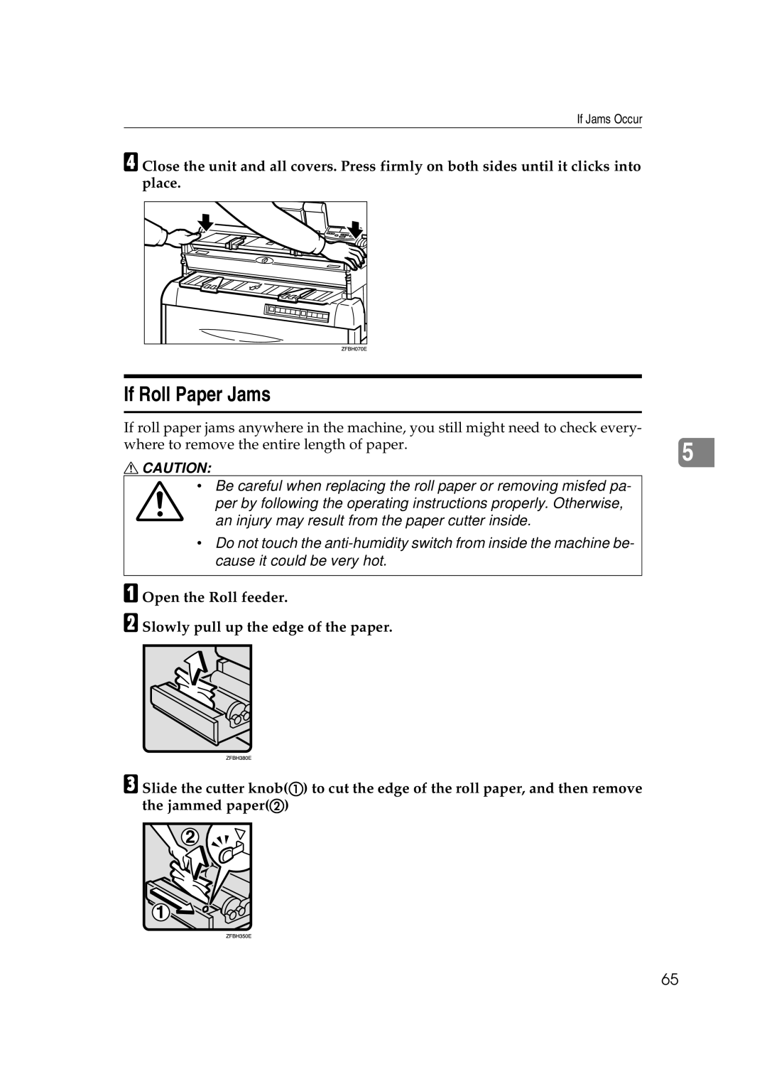 Ricoh FW770 manual If Roll Paper Jams 