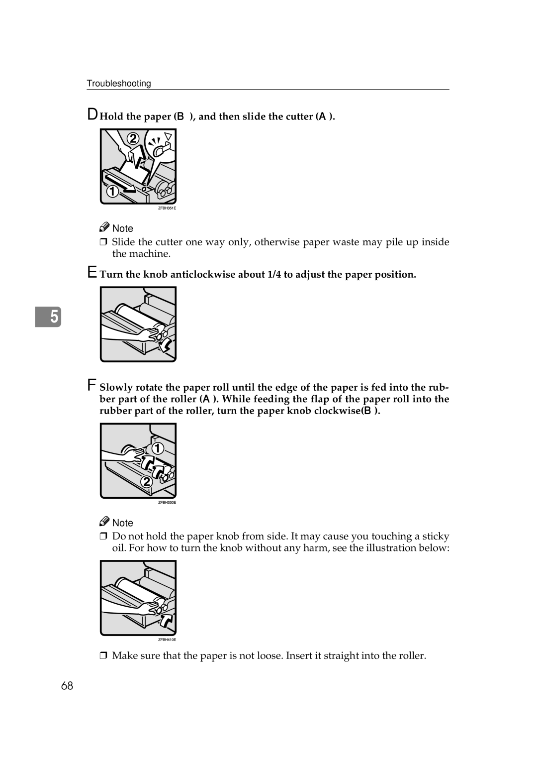 Ricoh FW770 manual Hold the paper B , and then slide the cutter a 