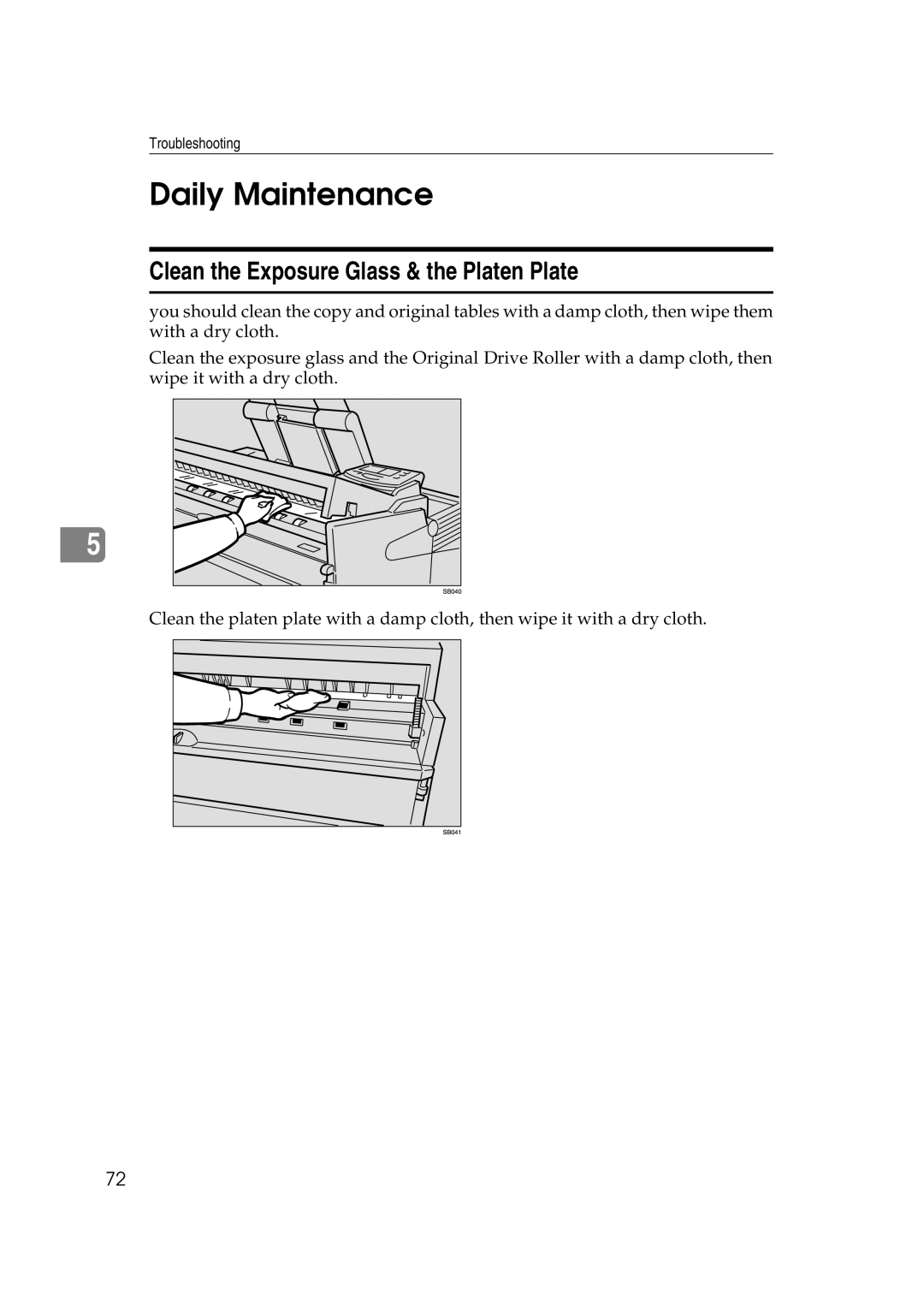 Ricoh FW770 manual Daily Maintenance, Clean the Exposure Glass & the Platen Plate 