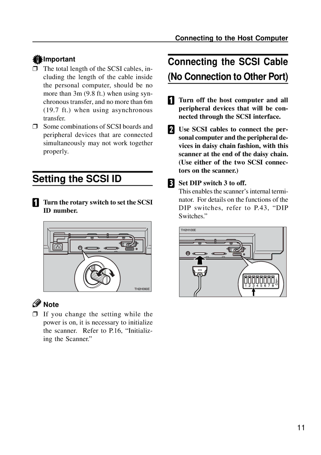 Ricoh G411 Setting the Scsi ID, Connecting the Scsi Cable No Connection to Other Port, Connecting to the Host Computer 